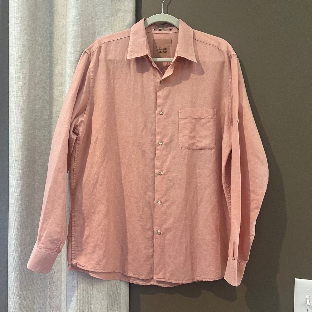 Tasso Elba Linen Blend Peachy Pink Long Sleeve, Size Large